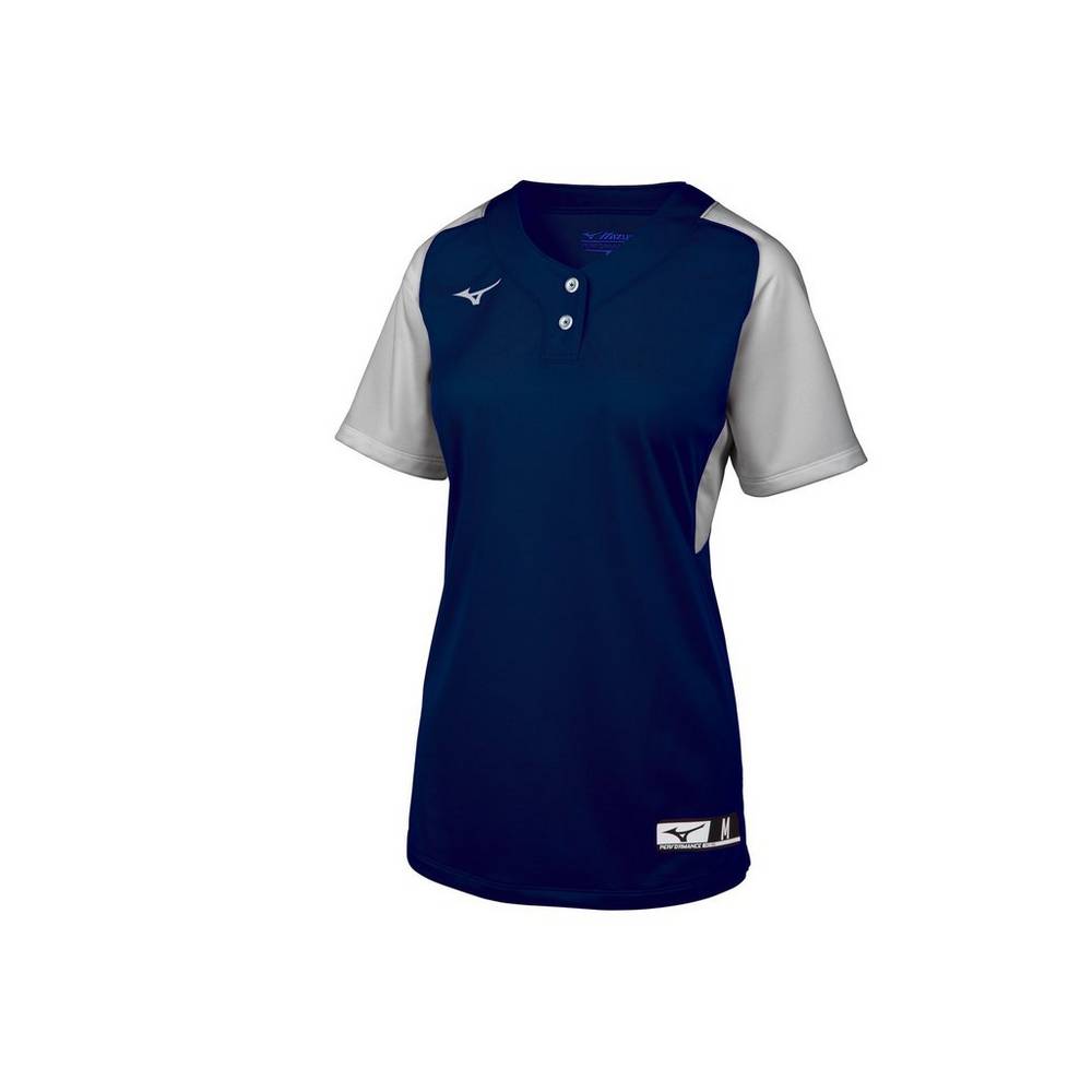 Camisas Mizuno Softball Aerolite 2-Button - Mulher - Azul Marinho/Cinzentas - NJLXY7160